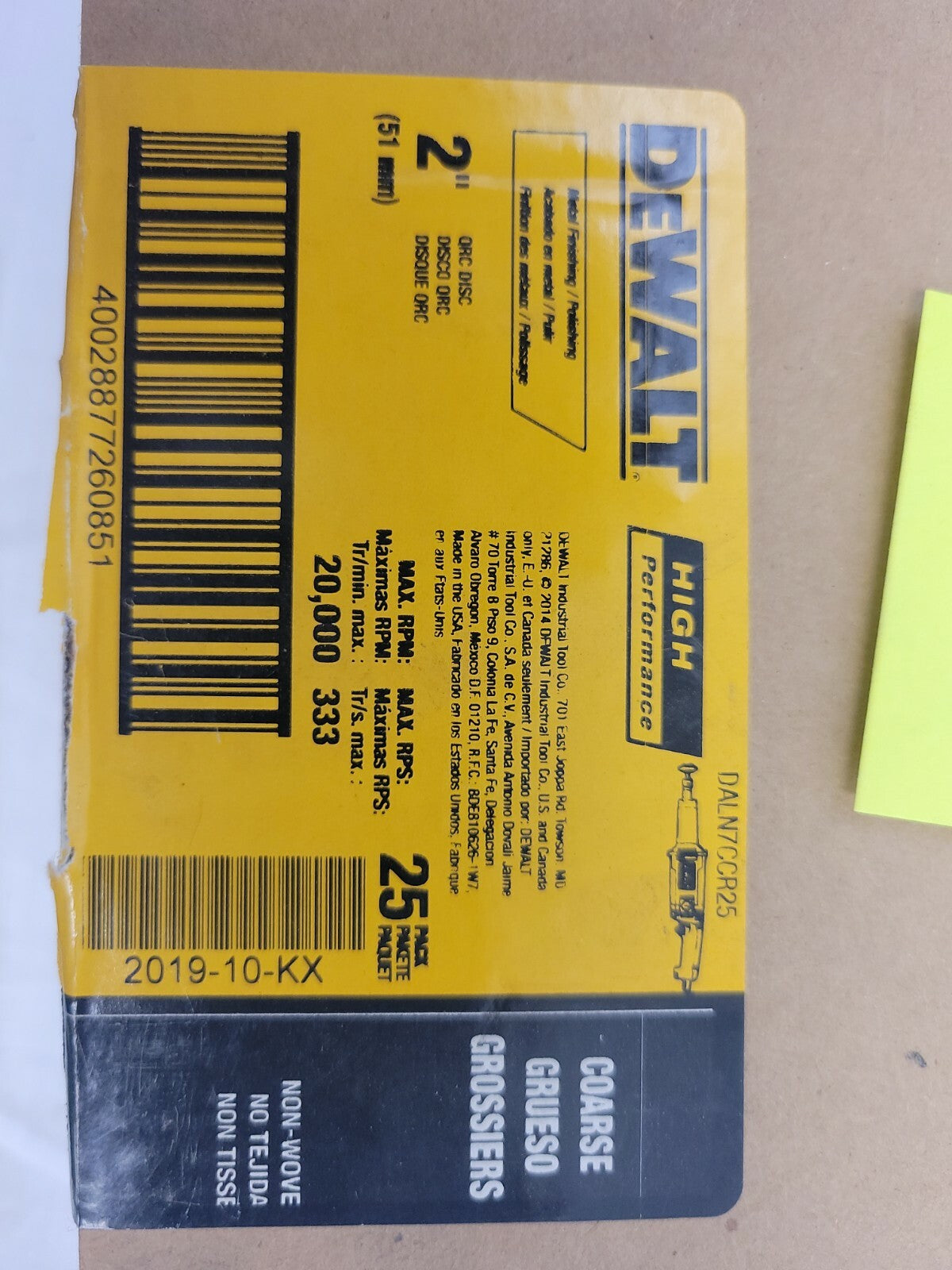 DeWalt DALN7CCR25 2" Grinding Discs. Metal Finishing Coarse Grit 25 Pack