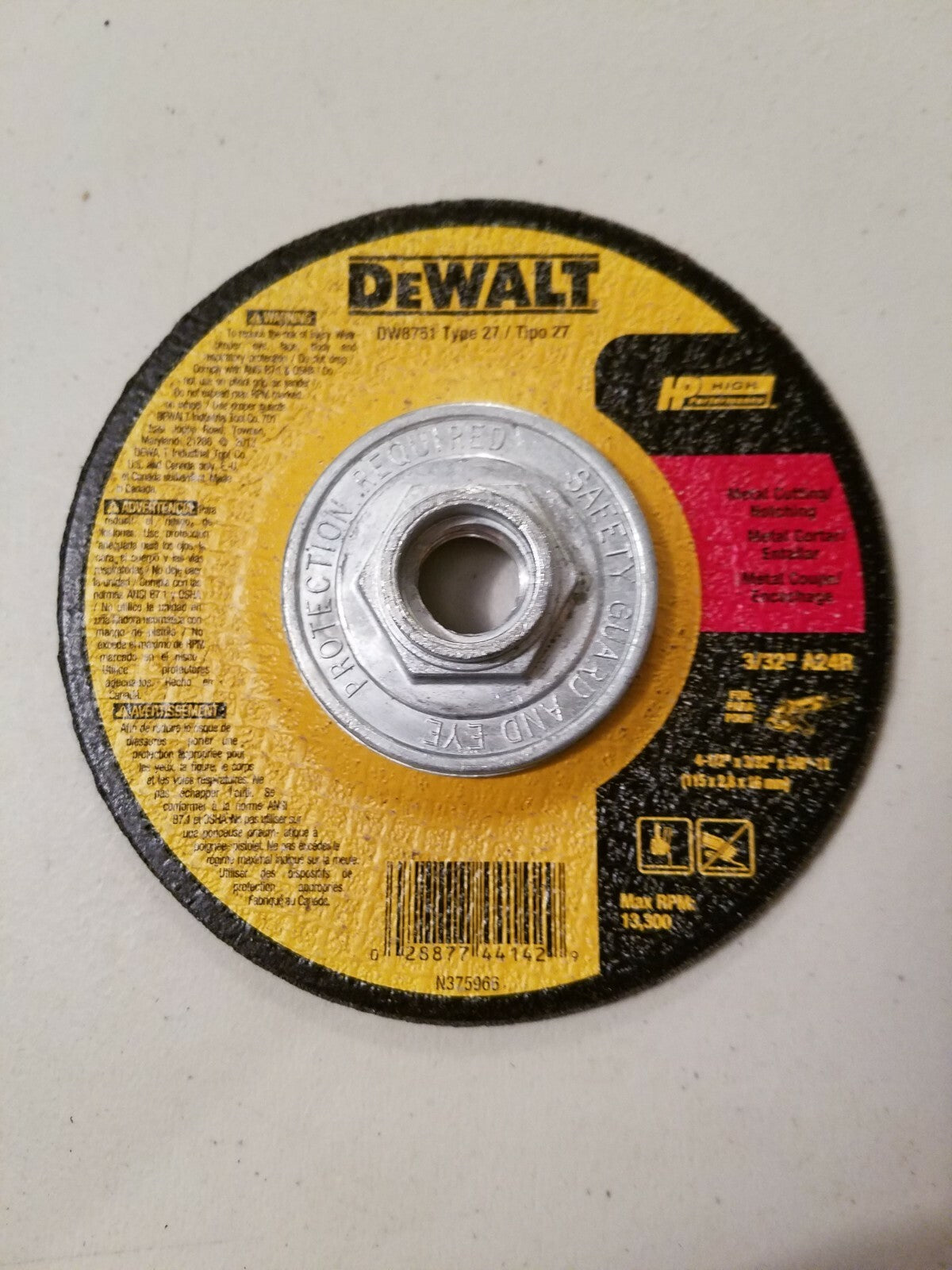 DeWalt DW 8751 4 1/2" X 3/32" X 5/8 - 11 Grinding Wheel 10 Pack