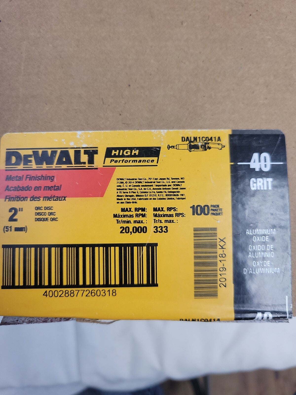DEWALT DALN1C041A 2" 40 Grit HP QRC Quick Change Disc 100 Pack. DR 470