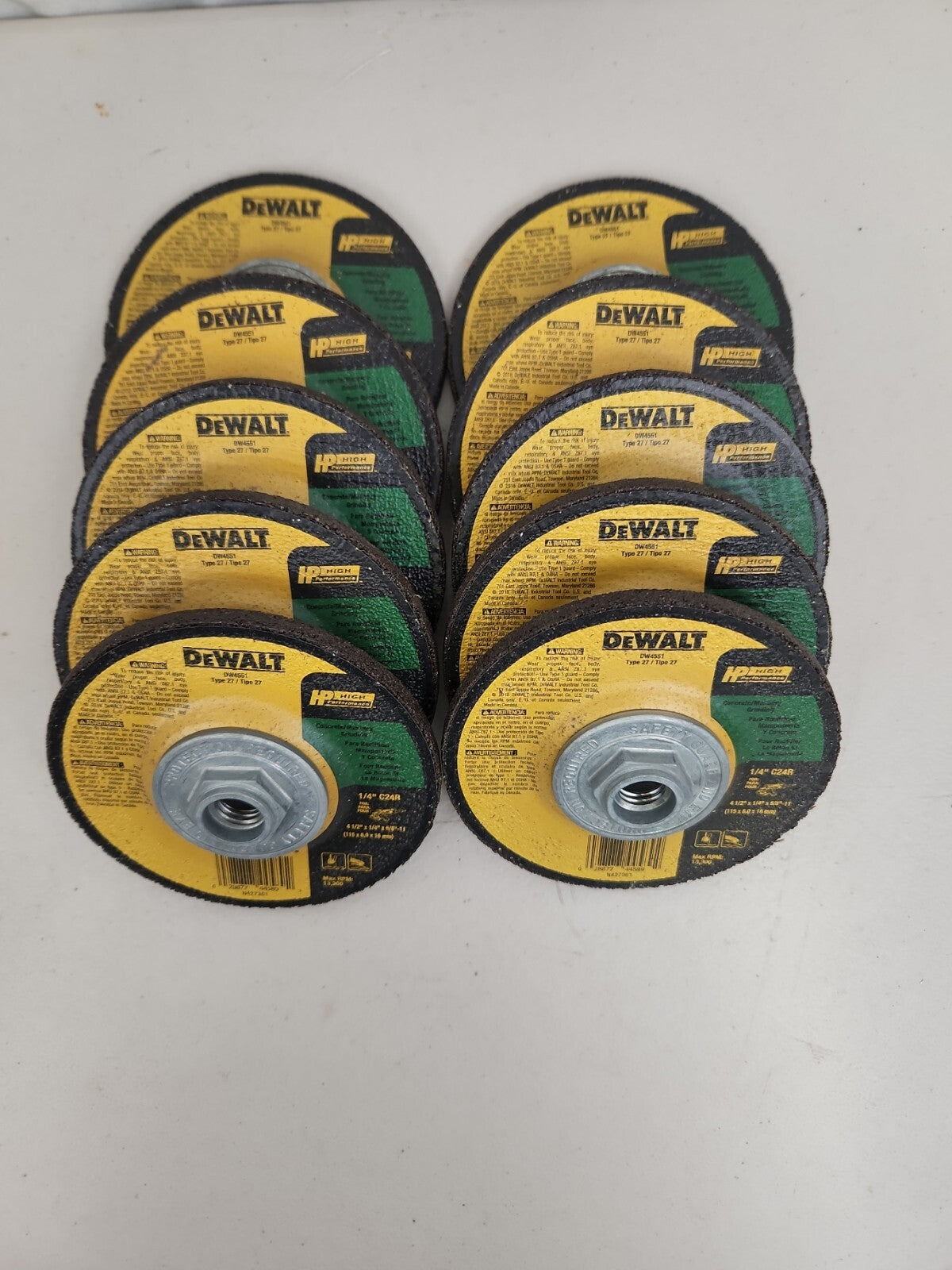 Dewalt DW4551 4 1/2" X 1/4" X 5/8-11" Concrete & Msnry Grinding Wheel 10 Pack