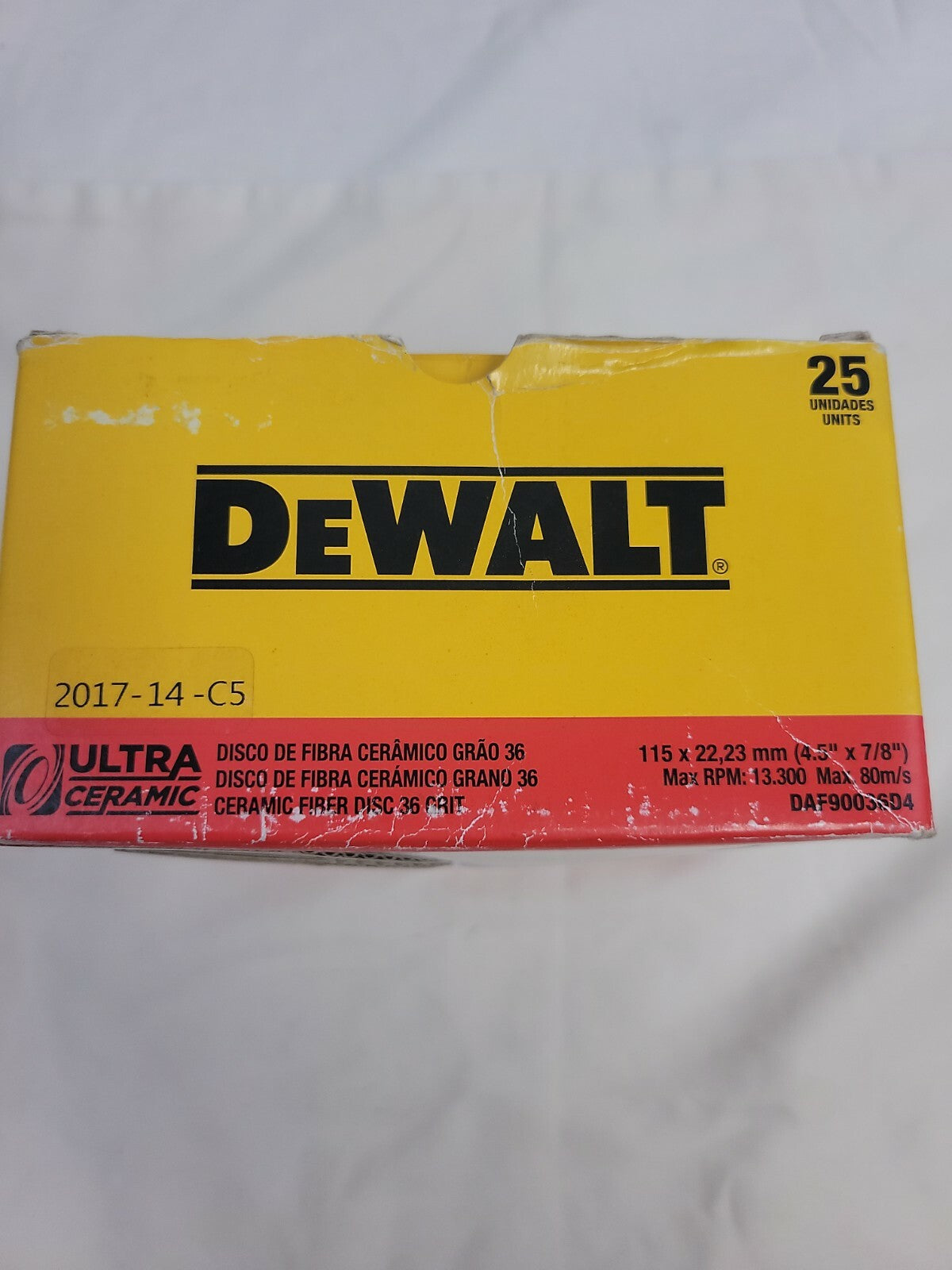 DEWALT Ultra Ceramic Fiber Disc 4.5" x 7/8" 36 Grit 25 Pack