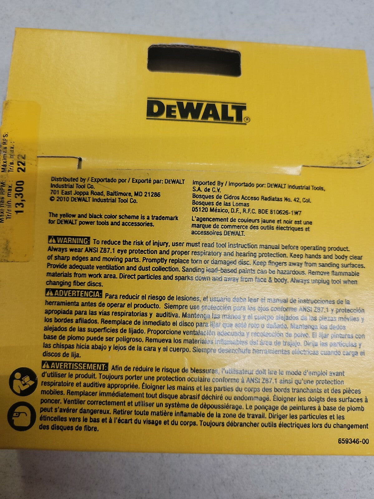 Dewalt DARB1G0205 High Performance Sanding Disc, 4-1/2in, 24 Grit, 7/8in Arbor