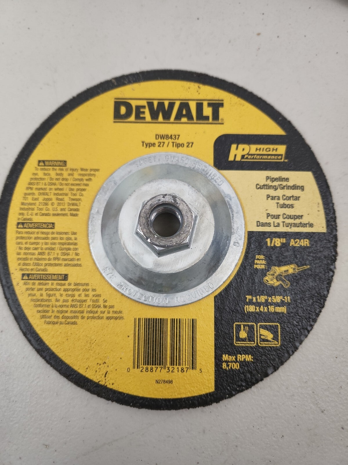 DEWALT DW 8437 7" x 1/8" x 5/8"-11" HP Grinding Wheels 10 Pack