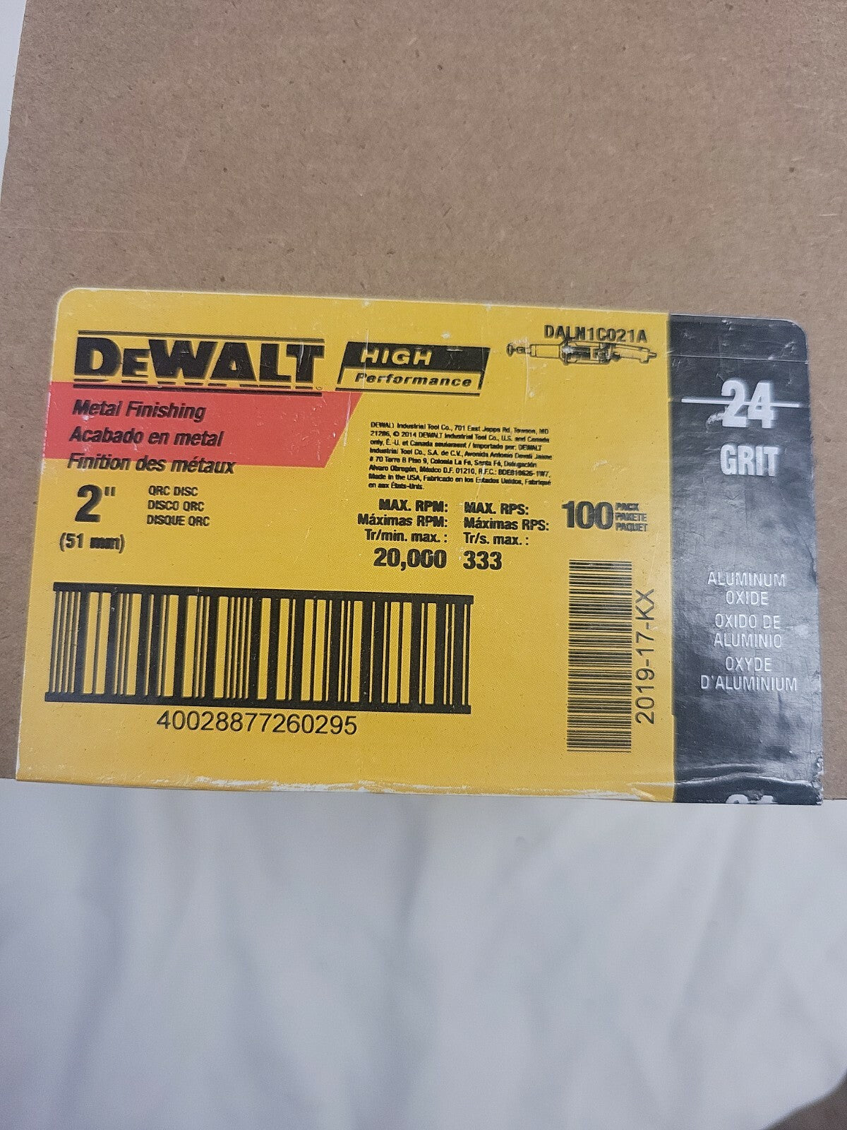 DEWALT DALN1C021A 2" 24 Grit HP QRC Quick Change Disc 100 Pack