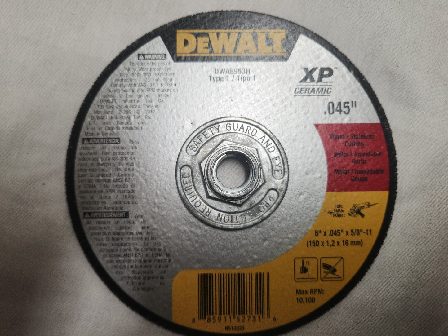 Dewalt DWA 8953 H 6" X .045" X 5/8-11" Thin Cut-Off Wheel 10 Pack
