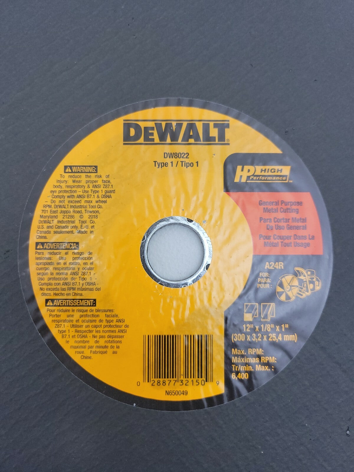 DEWALT DW8022 12" x 1/8" x 7/8" General Purpose Cut Off Wheel 10 Pack