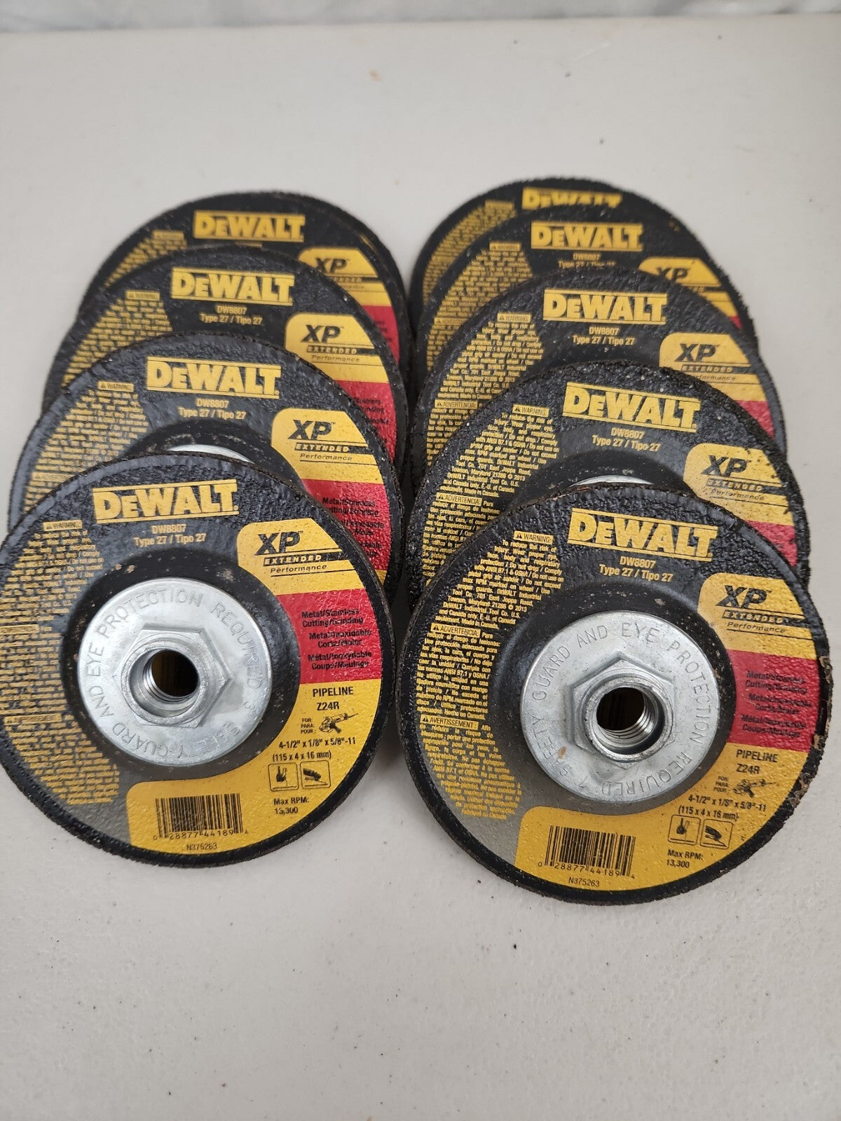 Dewalt DW 8807 4-1/2" x 1/8" x 5/8-11" Grinding Wheels 10 Pack