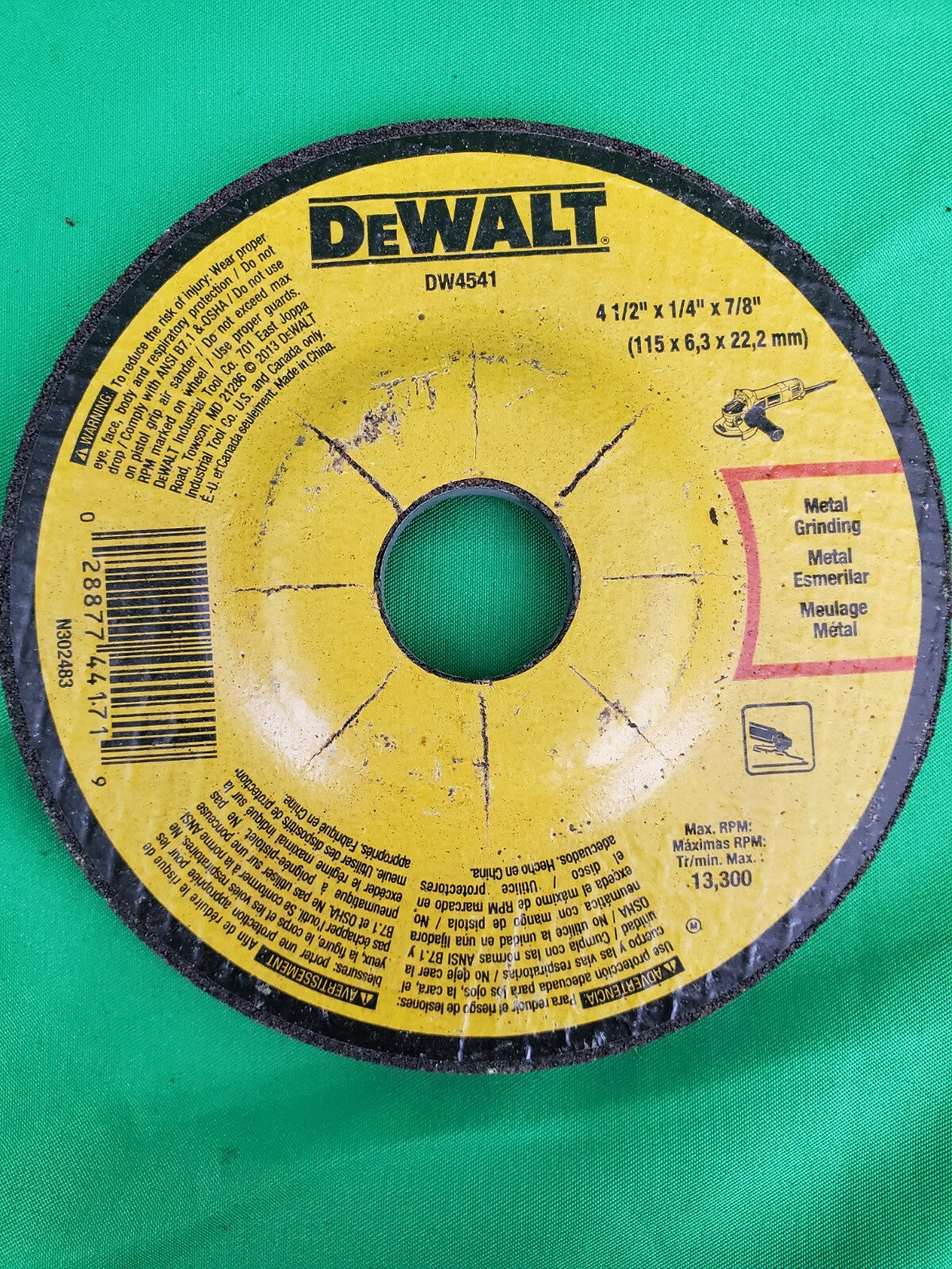 DeWALT DW 4541 4 1/2" X 1/4" X 7/8" Grinding Wheel 5 Pack No Box