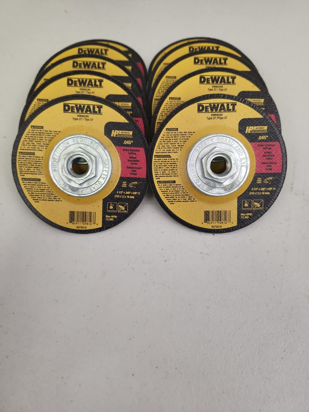 DEWALT DW 8424 H 4 1/2" x 0.045" x 5/8-11" Thin Cut-Off Wheels 10 Pack