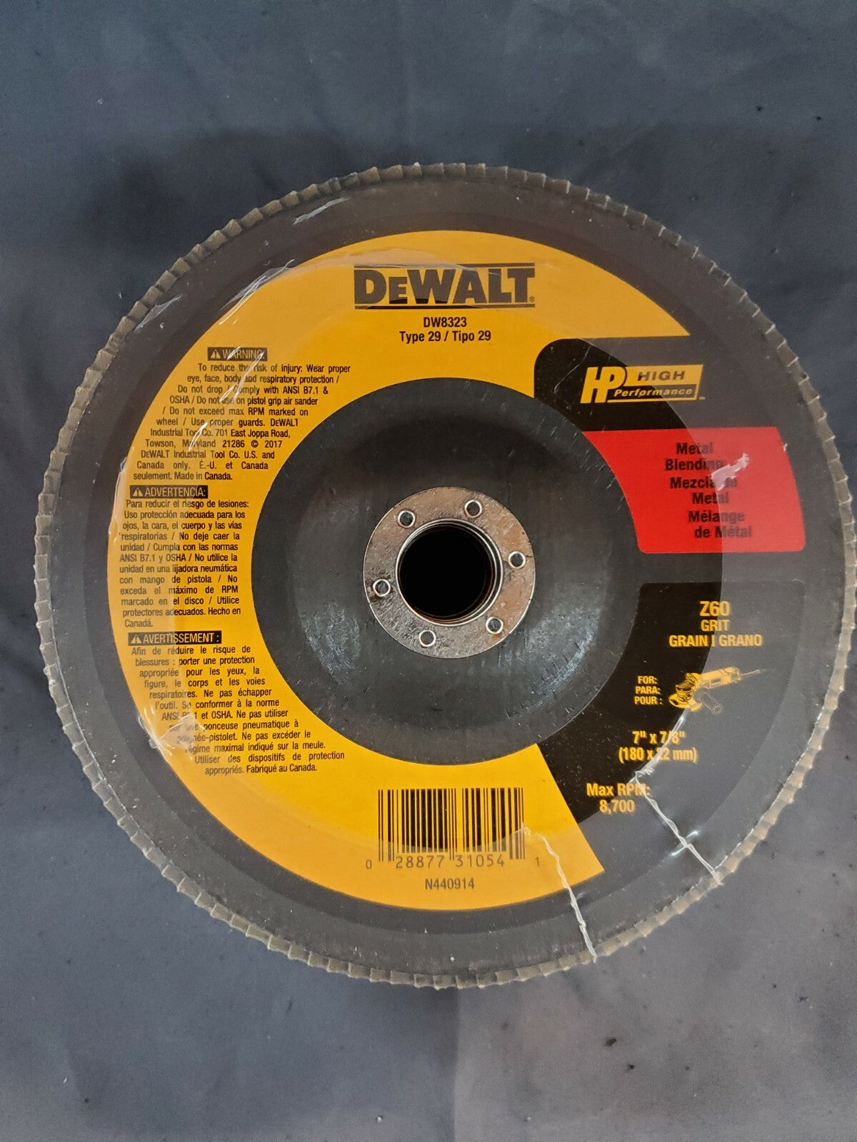 DEWALT DW 8323 7" X 7/8" Z60 Flap Disc 5 Pack No Box