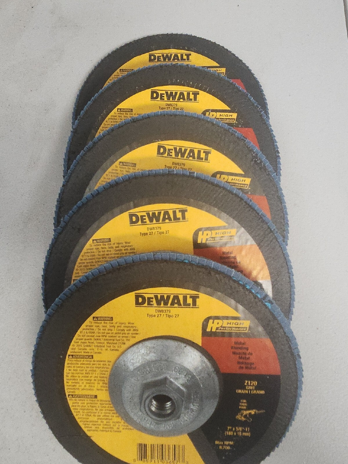 Dewalt DW 8379 7" X 5/8-11" Z 120 Grit Flap Disc 5 Pack New No Box