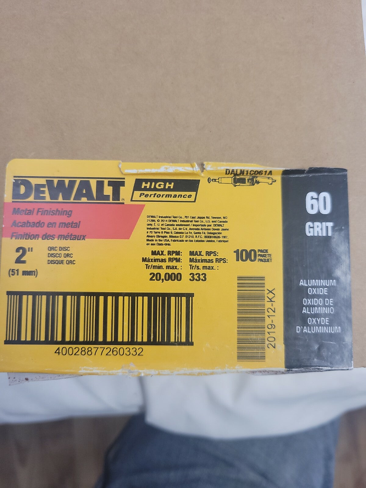 DEWALT DALN1C061A 2" 60 Grit HP QRC Quick Change Disc 100 Pack