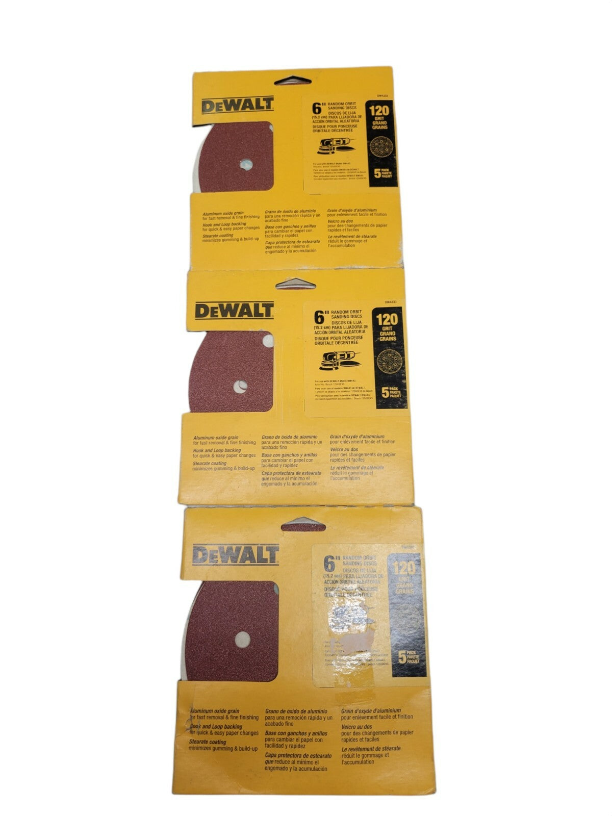 Dewalt DW4333 Random Orbital Sanding Disc, 6in, 120 Grit. 5 Pack X 3