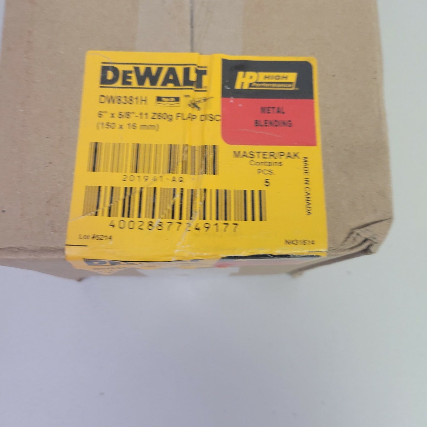 DEWALT DW 8381 H 6" x 5/8 - 11" Z60 Grit Type 29 Hp Flap Disc 5 Pack
