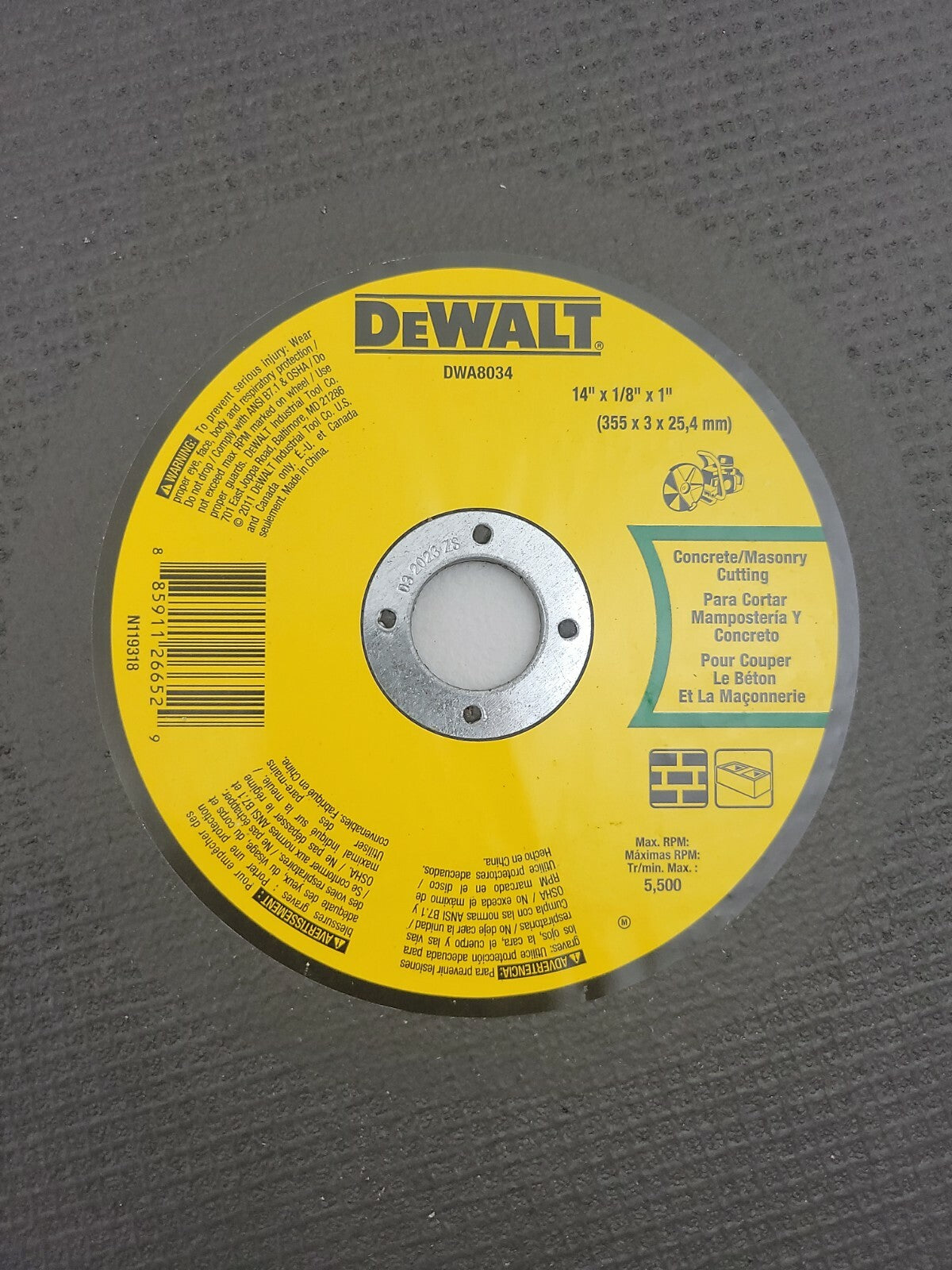 DEWALT DW8034 14" x 1/8" x 1" Concrete / Masonry Cut Off Wheel 10 Pack