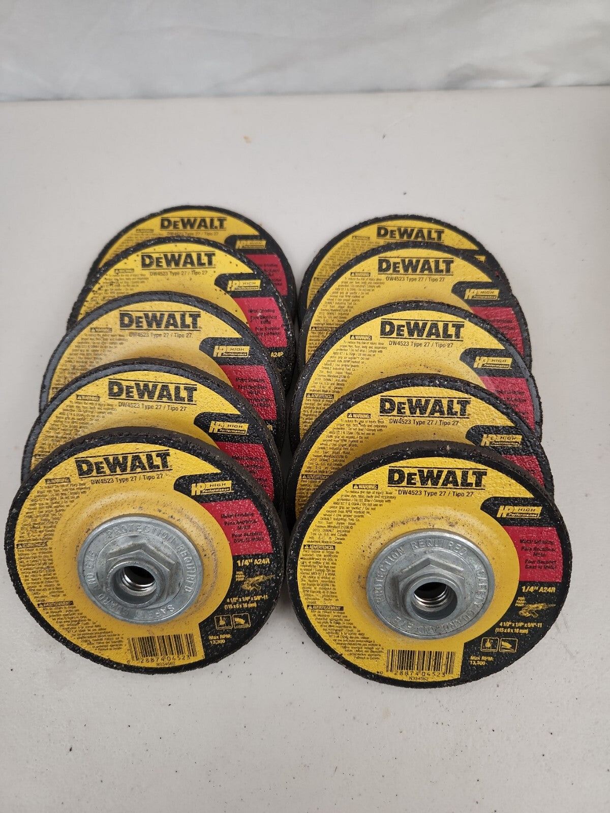 Dewalt DW 4523 4-1/2" x 1/4" x 5/8"-11 Metal Grinding Wheels 10 Pack