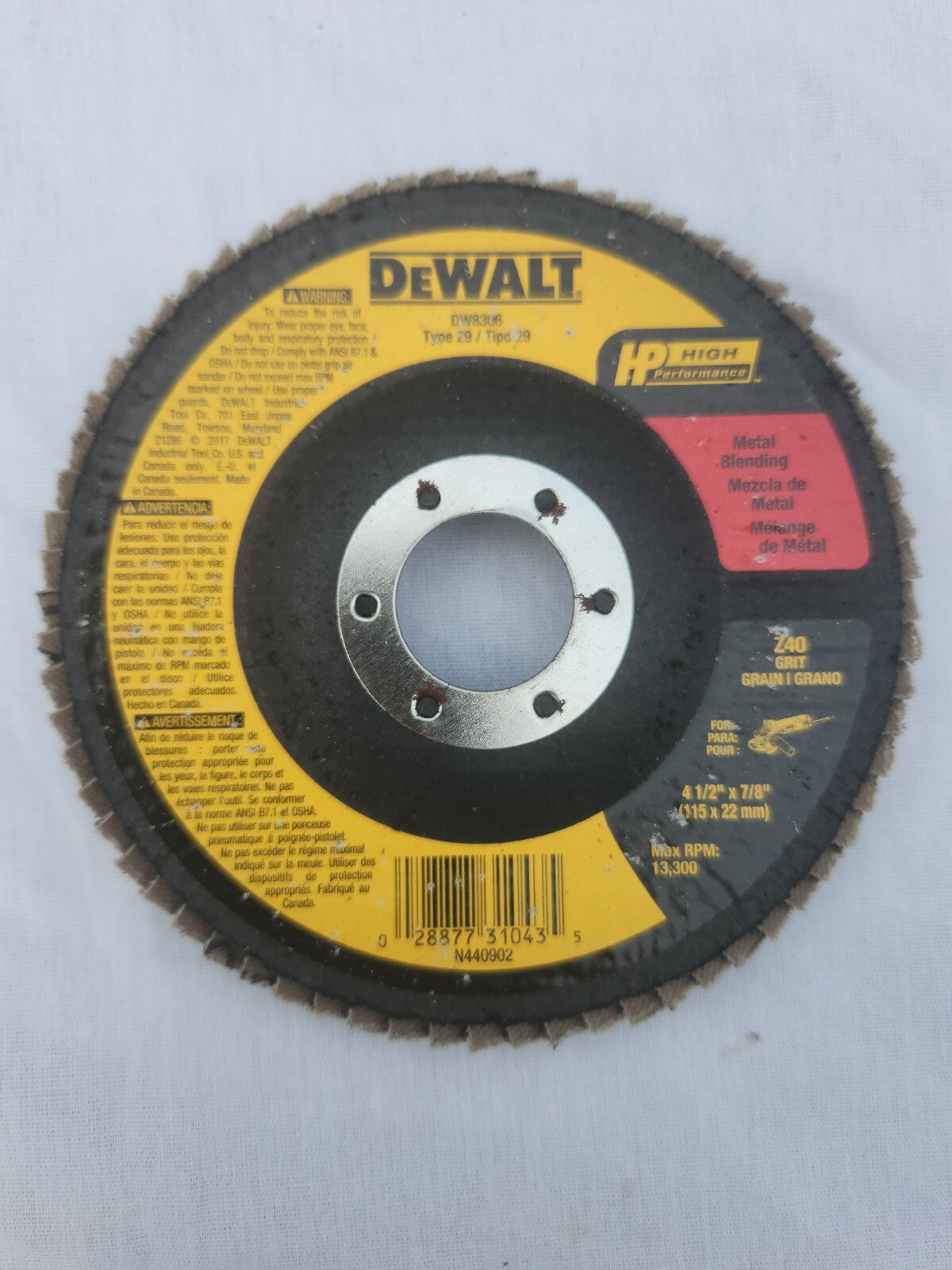 DEWALT DW 8306 4 1/2" x 7/8" Z40 Grit Flap Disc – 10 Pack