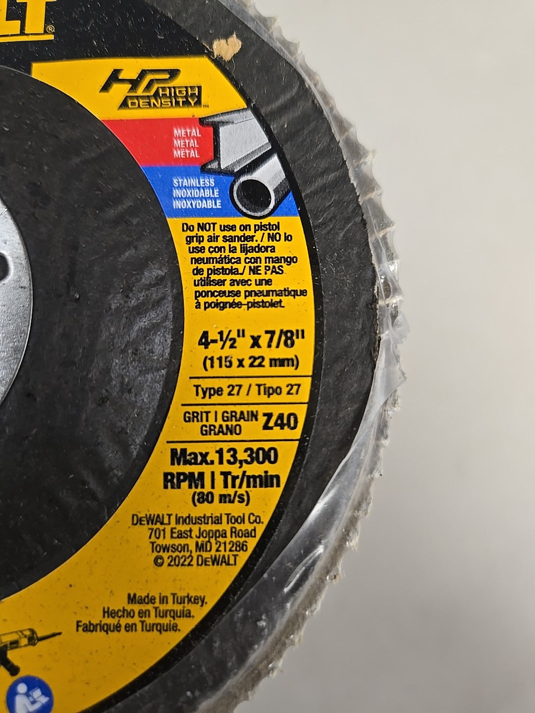 DEWALT DW8250 4 1/2" X 7/8" 40 grit XP High Density Ceramic Flap Discs, 10 Pack
