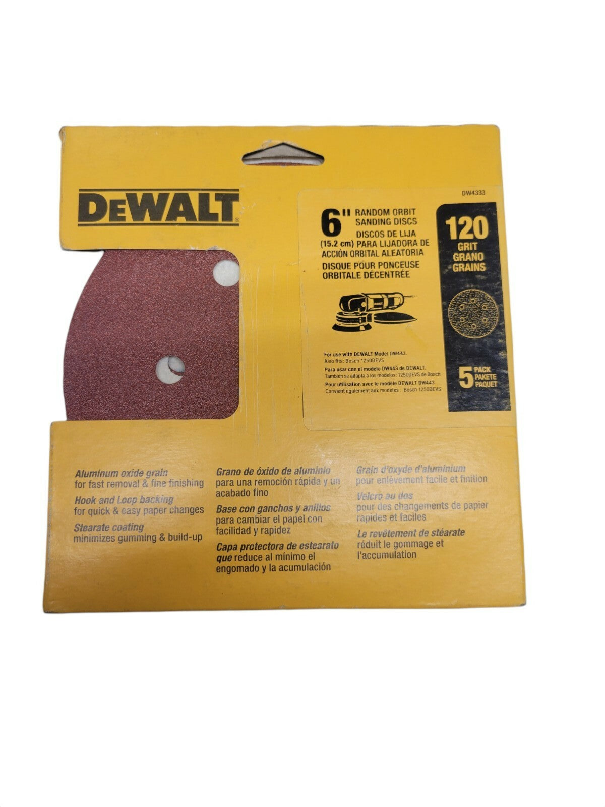 Dewalt DW4333 Random Orbital Sanding Disc, 6in, 120 Grit. 5 Pack X 3