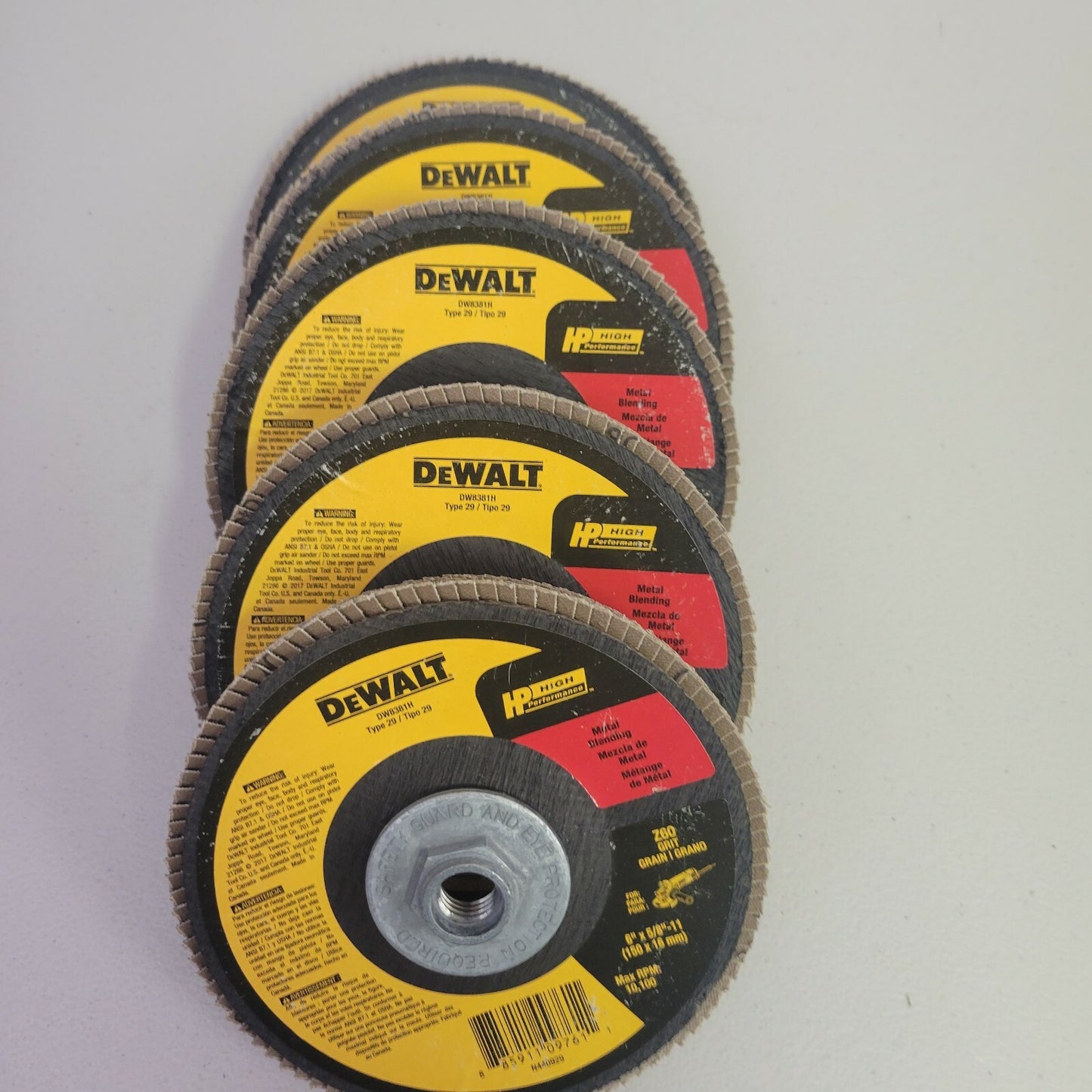 DEWALT DW 8381 H 6" x 5/8 - 11" Z60 Grit Type 29 Hp Flap Disc 5 Pack