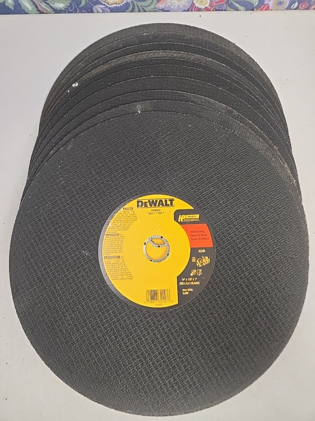 Dewalt DW 8020 14" X 1/8" X 1" METAL CUTTING ABRASIVE CUTOFF BLADE 10 Pack