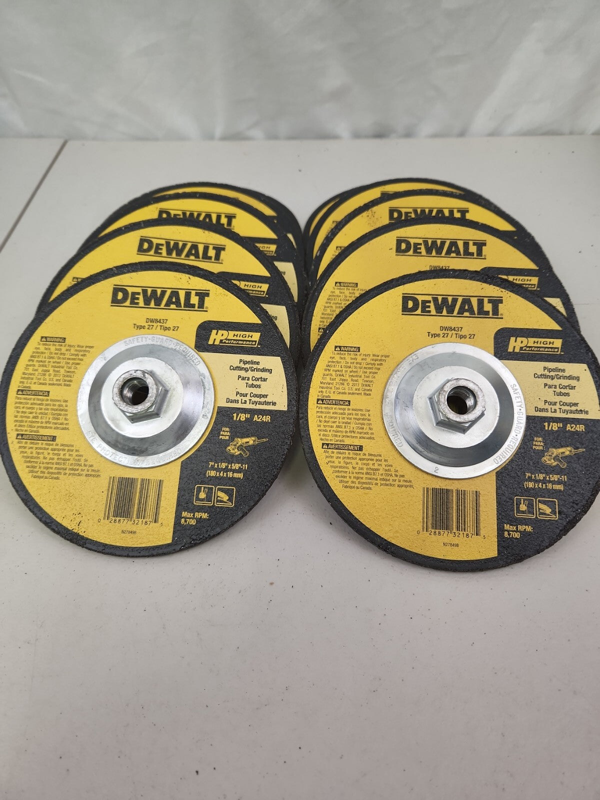 DEWALT DW 8437 7" x 1/8" x 5/8"-11" HP Grinding Wheels 10 Pack