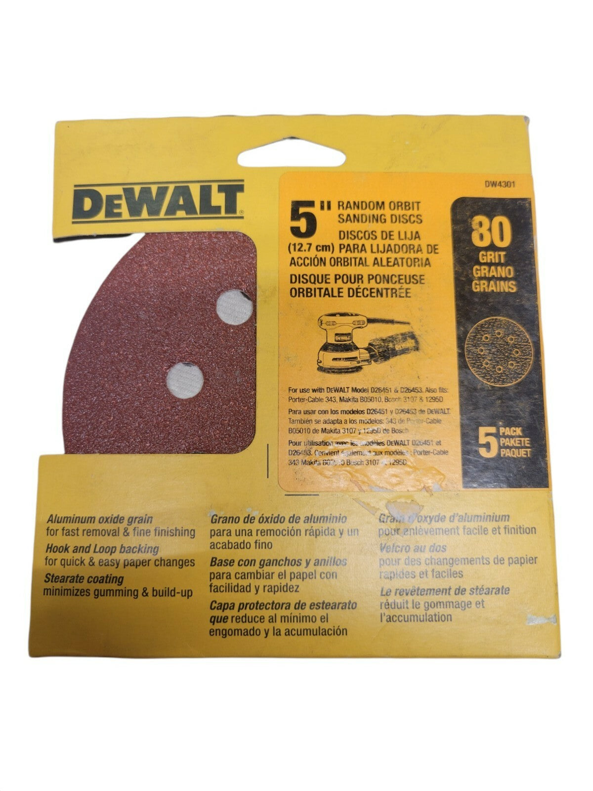 TWO! 2X DW4301 5-Pk., 5-In. 8-Hole 80-Grit Hook-and-Loop Orbit Sandpaper
