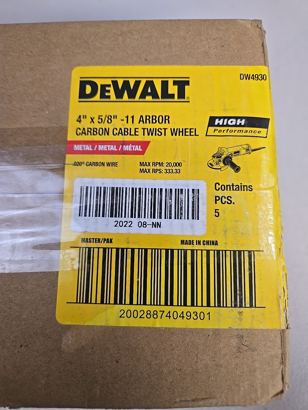 DeWalt DW 4930 4" X 5/8-11" Carbon Cable Twist Wheel 5 Pack