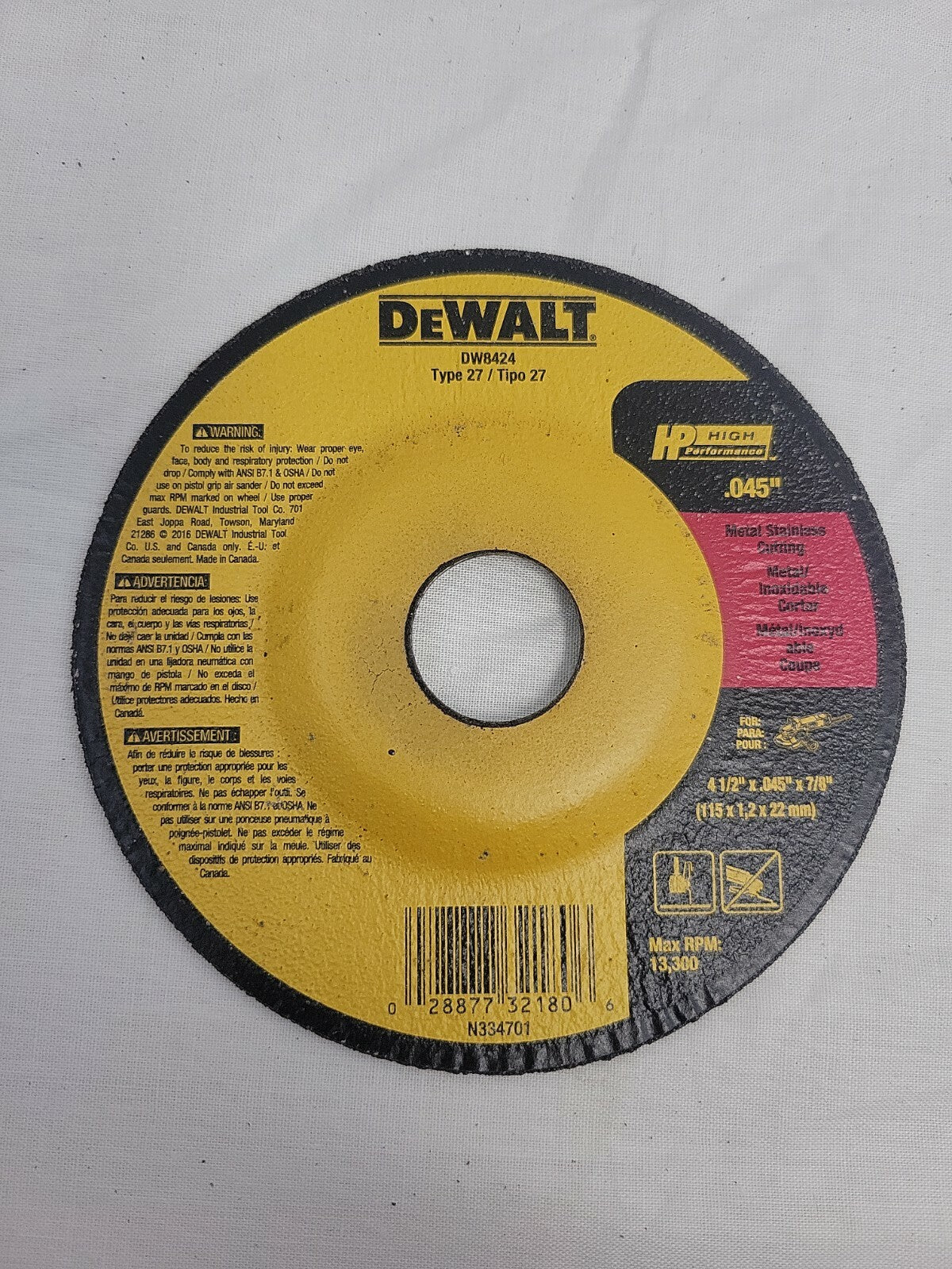 DEWALT DW8424 4 1/2" x .045" x 7/8" Thin Cut‑Off Wheel 100 Pack
