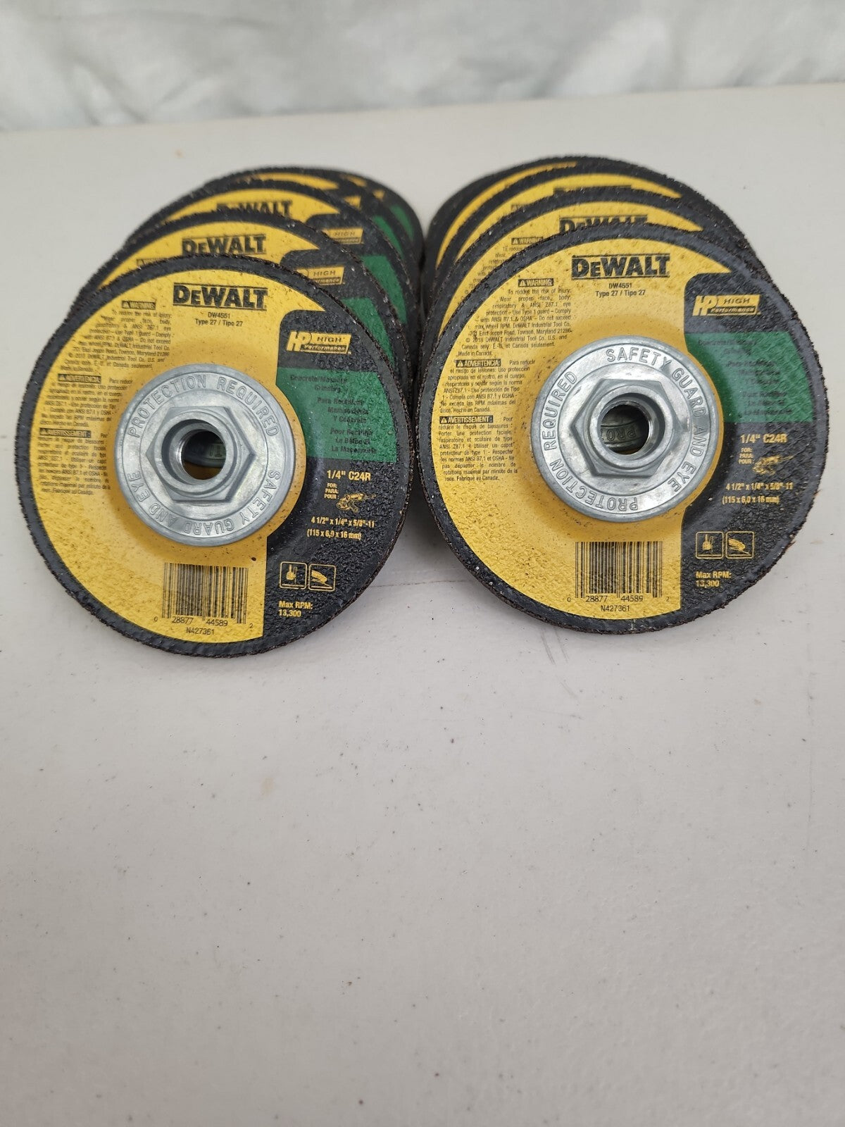 Dewalt DW4551 4 1/2" X 1/4" X 5/8-11" Concrete & Msnry Grinding Wheel 10 Pack