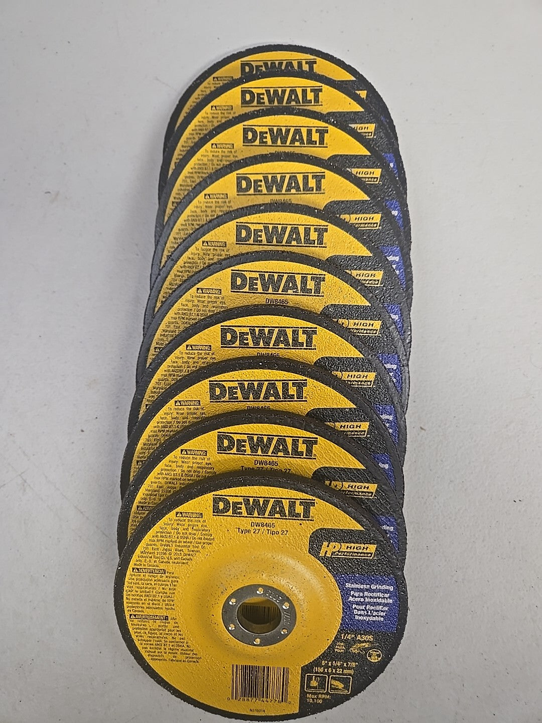 DeWalt DW 8465 6" x 1/4" x 7/8" Grinding Wheels, 10 pack New In Box