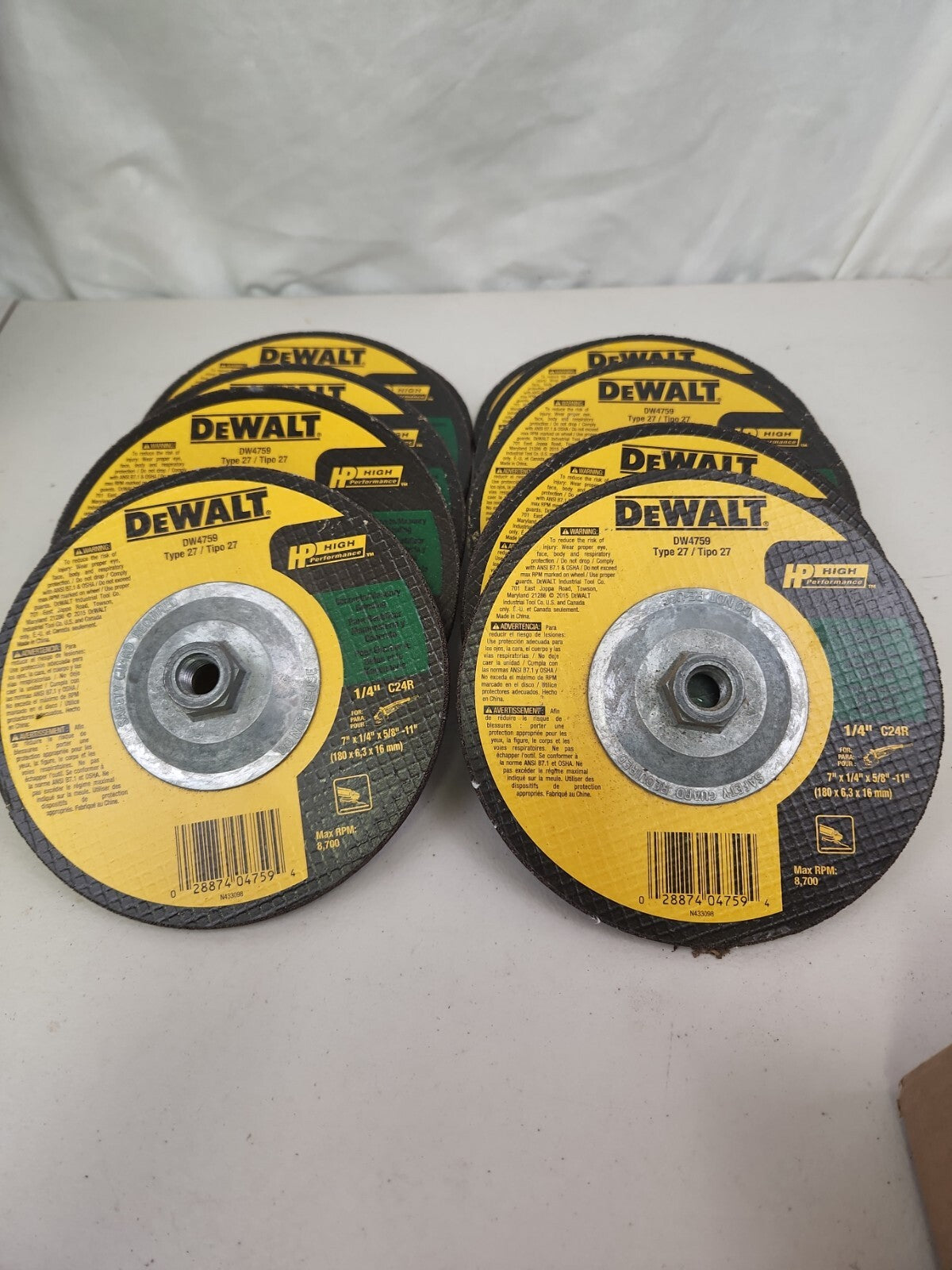 "NEW" Dewalt DW4759 7" X 1/4" X 5/8-11 " Masonry Grinding Wheel 10 Pack