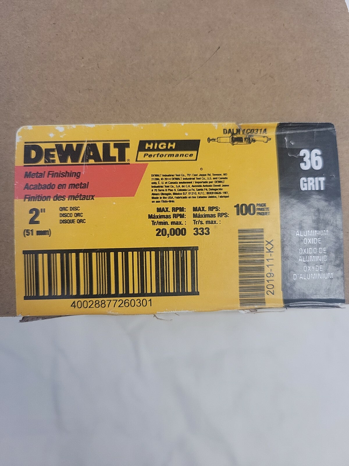 DEWALT DALN1C031A 2" 36 Grit HP QRC Quick Change Disc 100 Pack