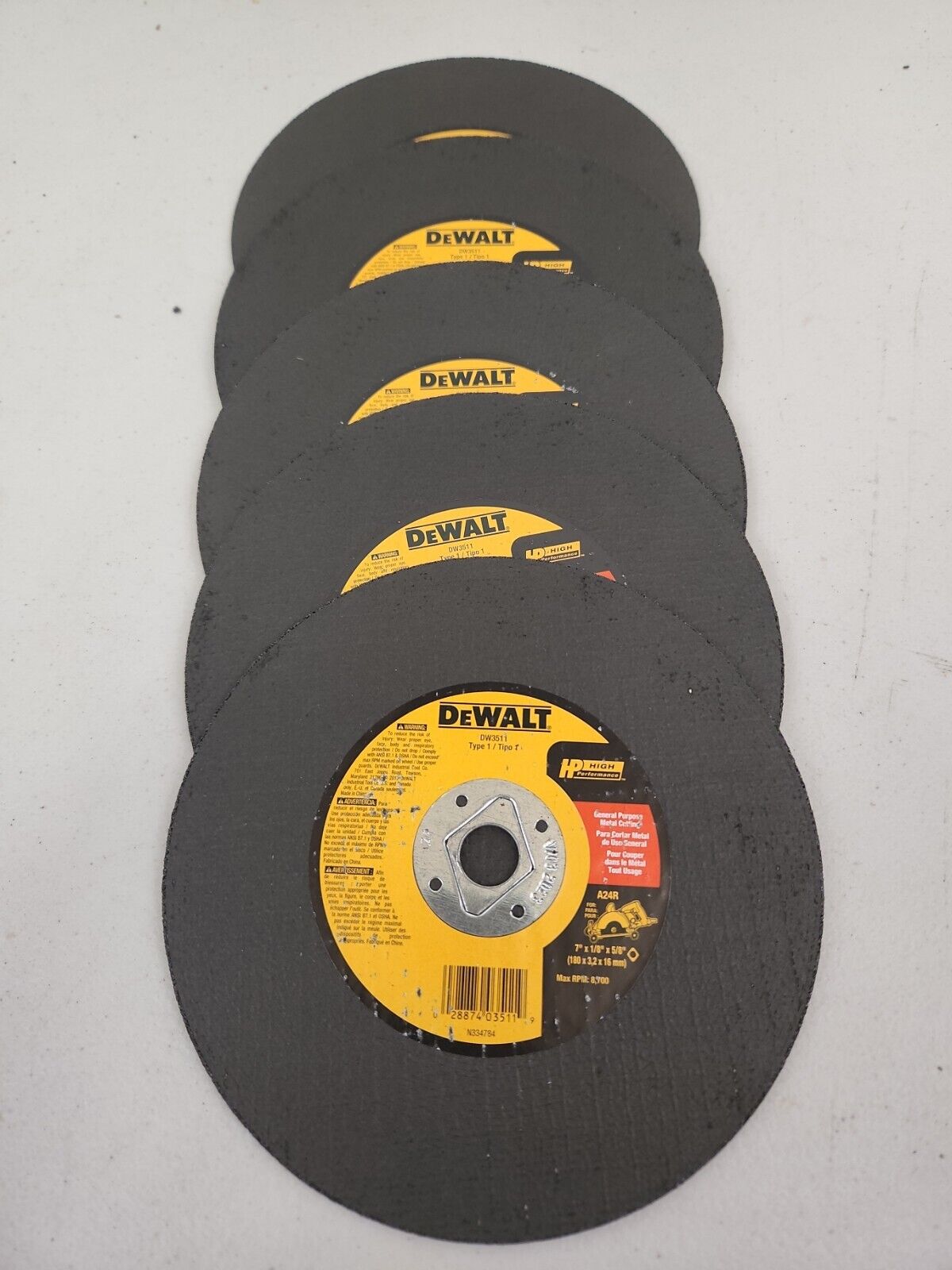 5 New DEWALT DW3511 7in X 1/8in x 5/8in Metal Abrasive Blade