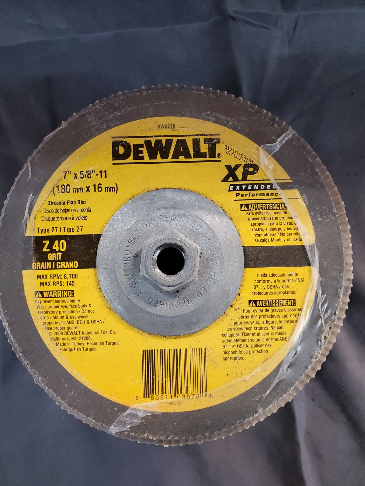 DEWALT DW 8270 7" X 5/8"-11 Z40 Grit Flap Disc 5 Pack No Box