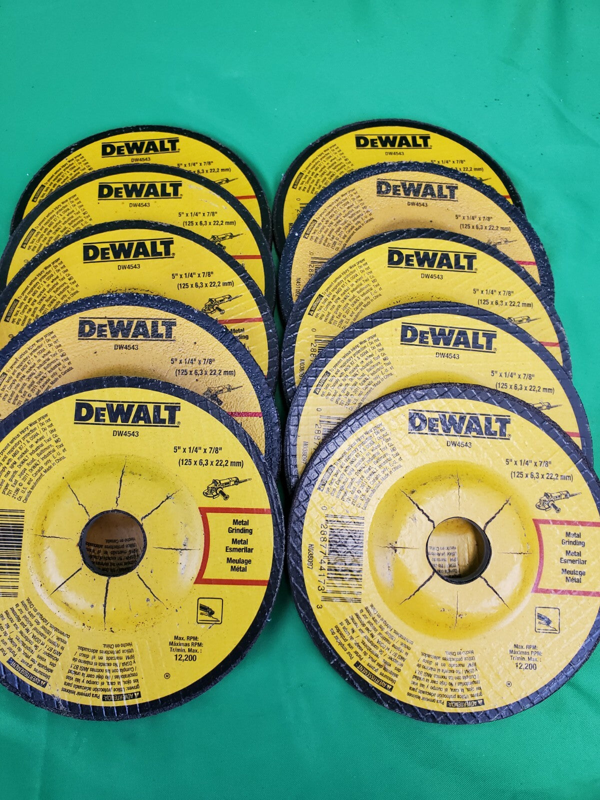 DEWALT DW 4543 5" X 1/4" X 7/8" Grinding Wheel 10 Pack No Box