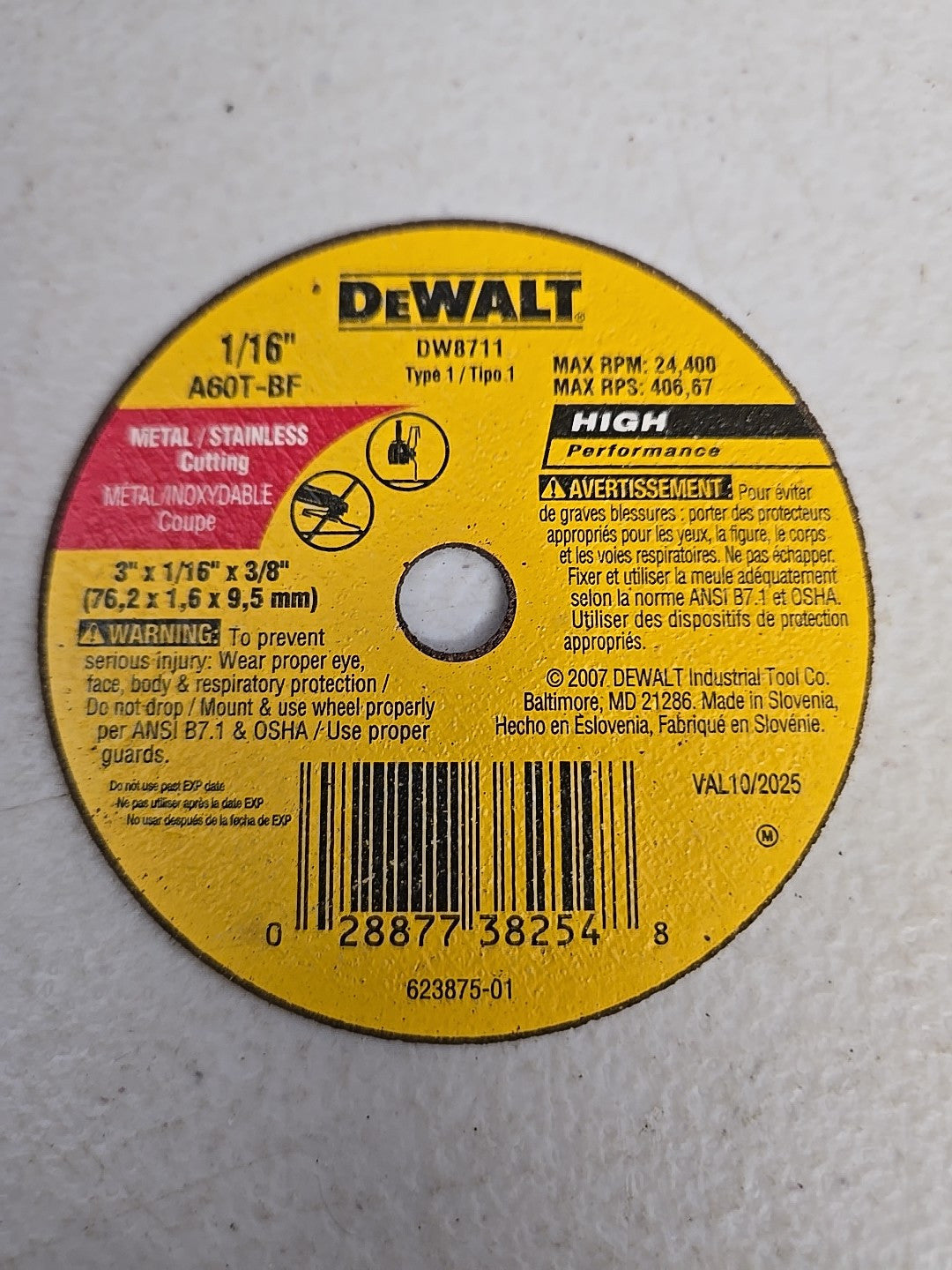 DeWalt DW8711 3" X 1/6" X 3/8" Cutting Wheel 50 Pack