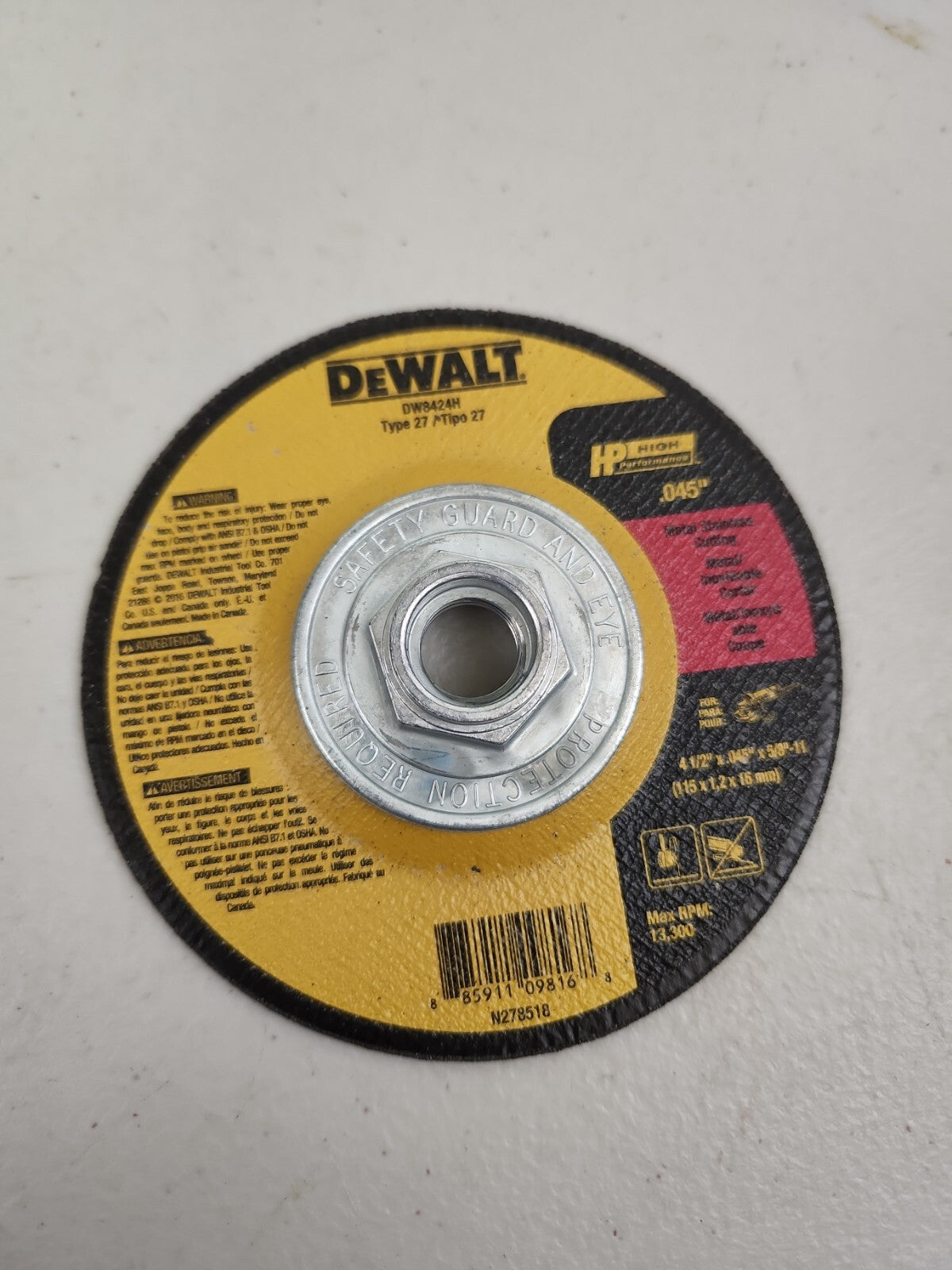 DEWALT DW 8424 H 4 1/2" x 0.045" x 5/8-11" Thin Cut-Off Wheels 10 Pack