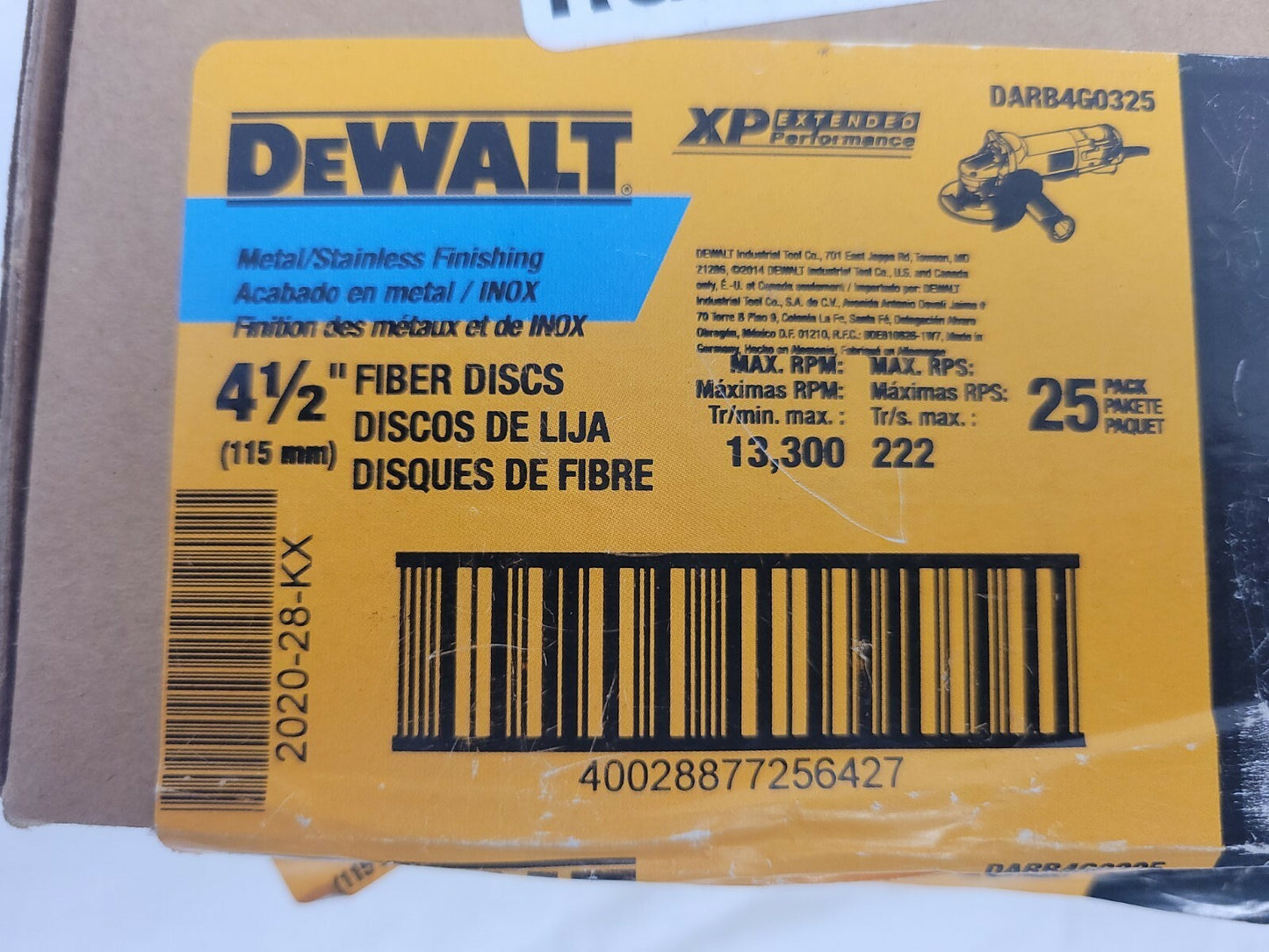 DEWALT DARB4G0325 4-1/2" Fiber Discs 36 Grit 25 Pack