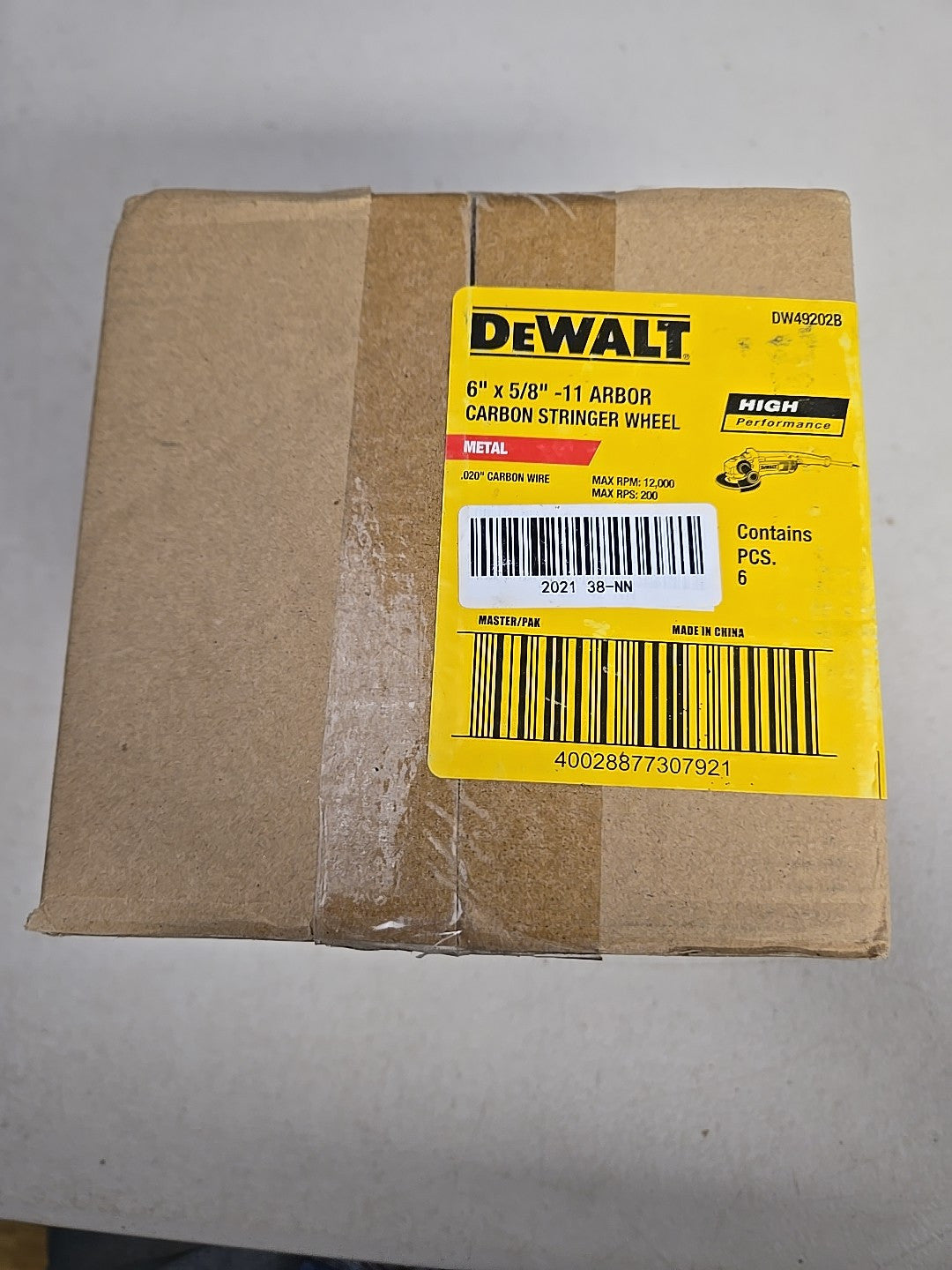 DeWalt DW 49202B 6" X 5/8-11" Carbon Stringer Wheel, .020 Wire 6 Pack