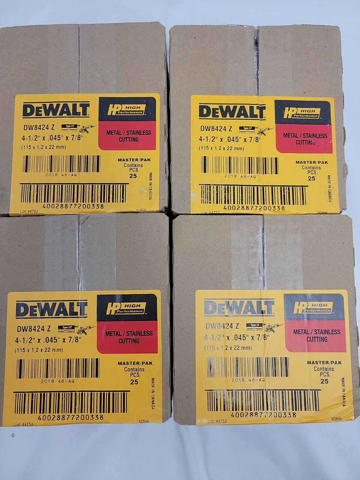 DEWALT DW8424 4 1/2" x .045" x 7/8" Thin Cut‑Off Wheel 100 Pack
