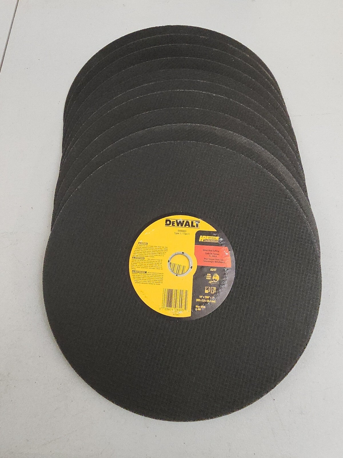 Dewalt DW 8003 14" X 7/64" X 1" Metal Stud Cutting Chopsaw Wheel 10 Pack New