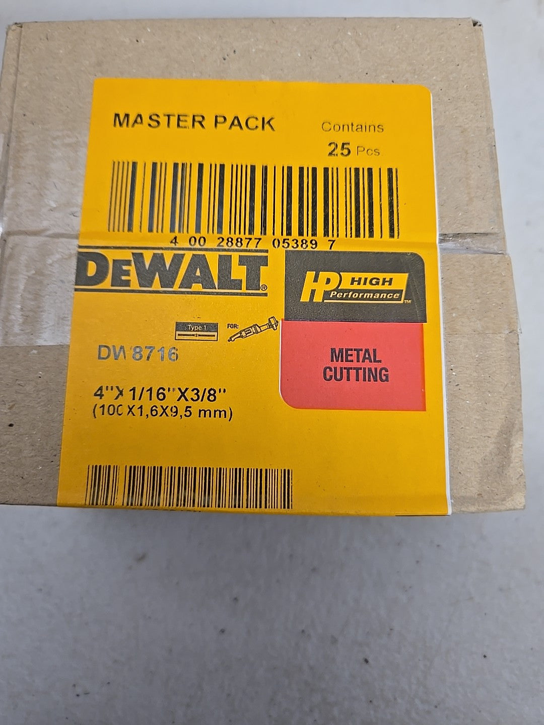 DeWalt DW 8716 4" X 1/6" X 3/8" Cutting Wheel 25 Pack