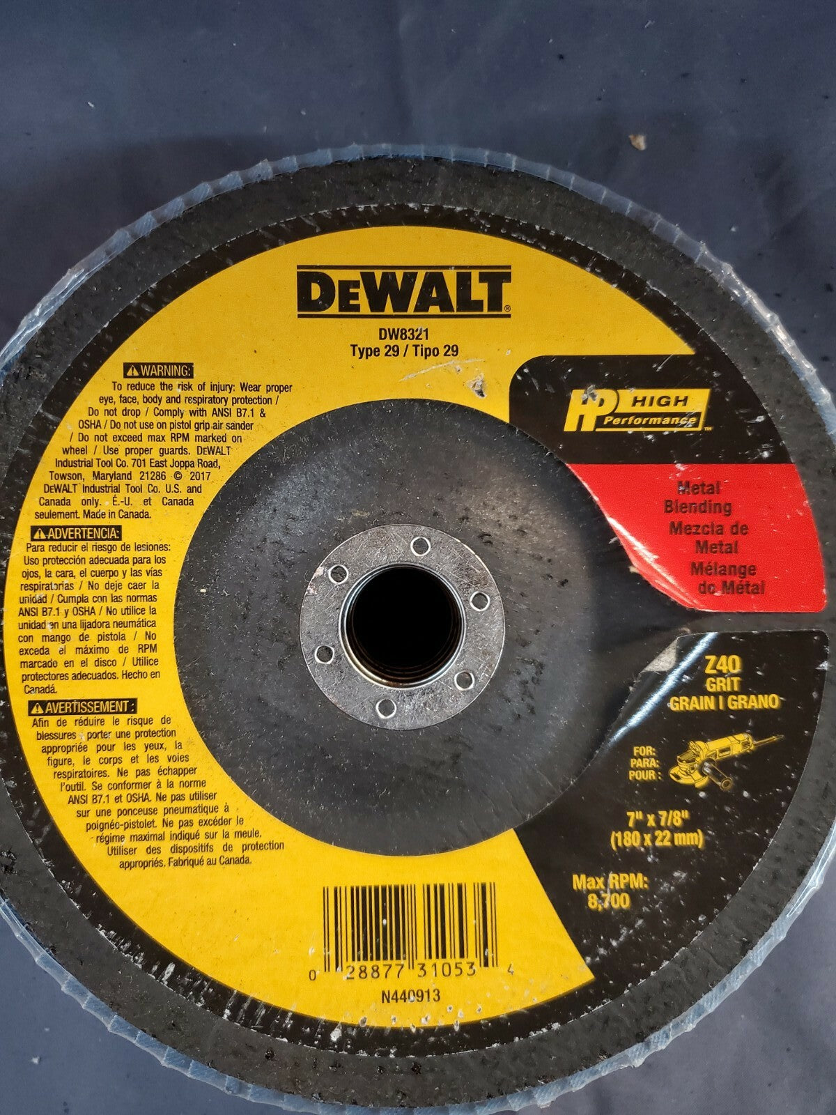DEWALT DW 8321 7" X 7/8" Z40 Grit Flap Disc 5 Pack