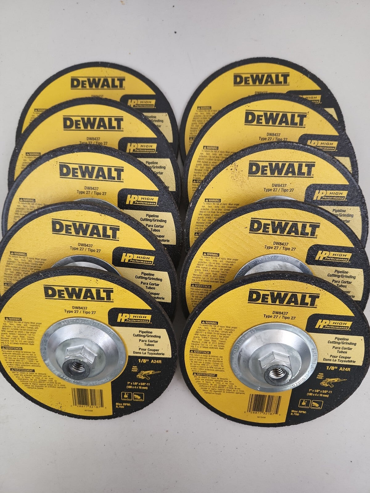 DEWALT DW 8437 7" x 1/8" x 5/8"-11" HP Grinding Wheels 10 Pack