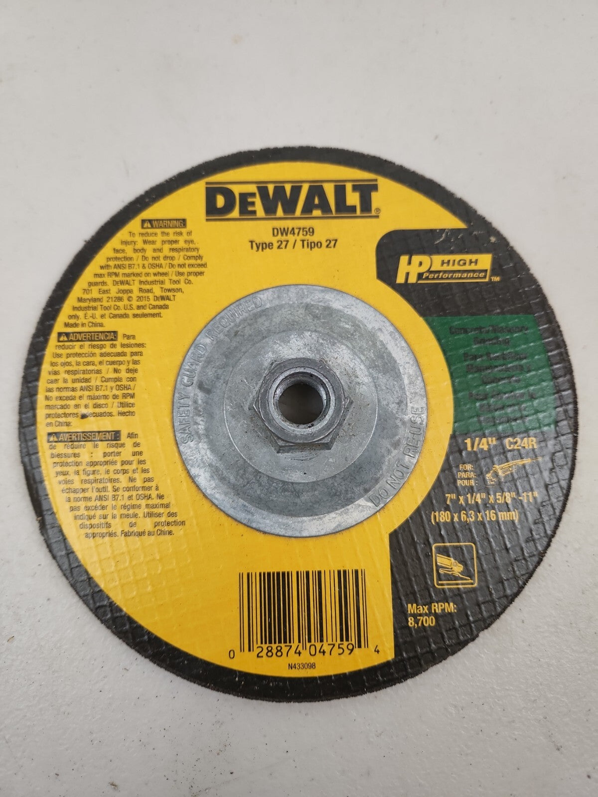 "NEW" Dewalt DW4759 7" X 1/4" X 5/8-11 " Masonry Grinding Wheel 10 Pack