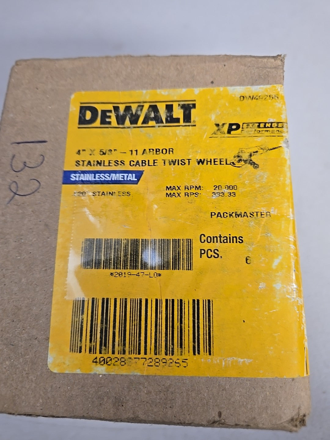 Dewalt Dw 49255 4" X 5/8-11" Stainless Cable Twist Wheel. 020 Wire 6 Pack