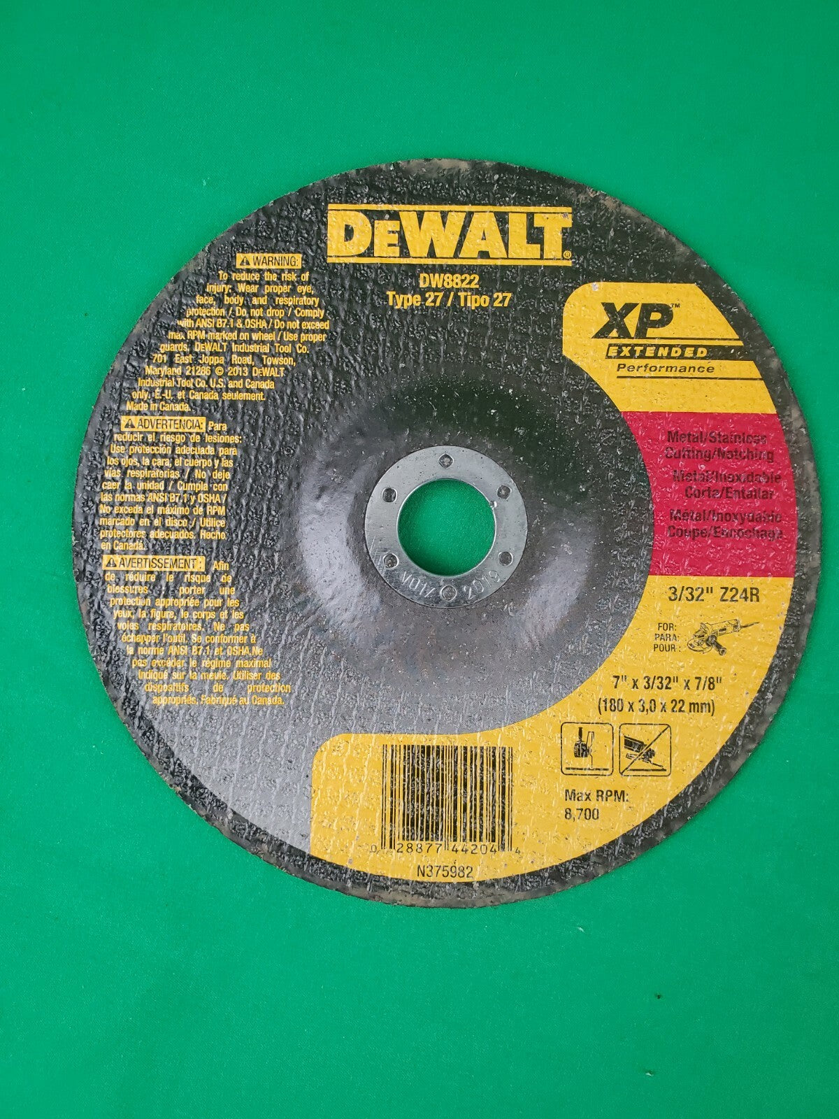 DeWalt DW 8822 7" X 3/32" X 7/8" Cutting Wheel 10 Pack