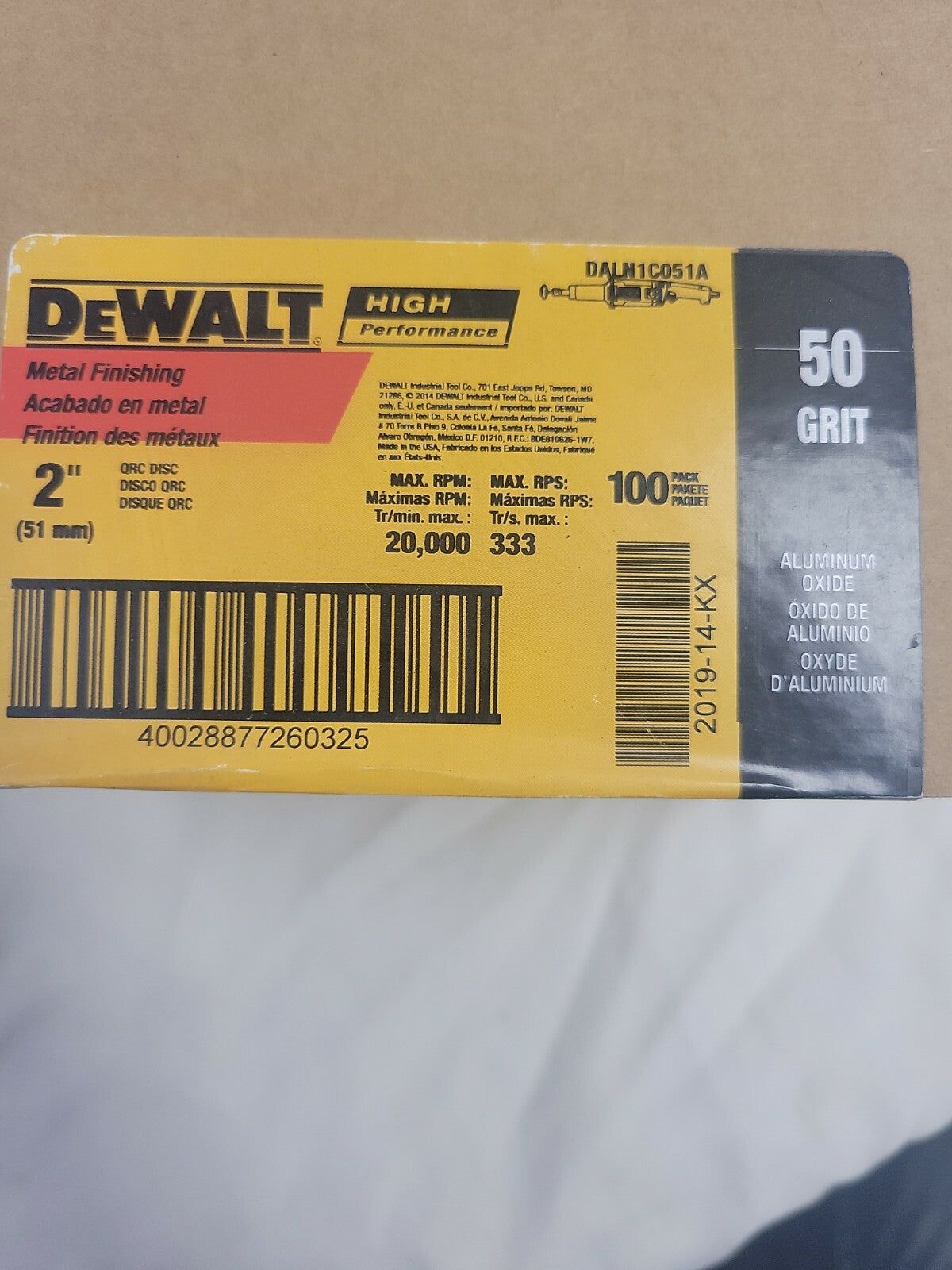 DEWALT DALN1C051A 2" 50 Grit HP QRC Quick Change Disc 100 Pack