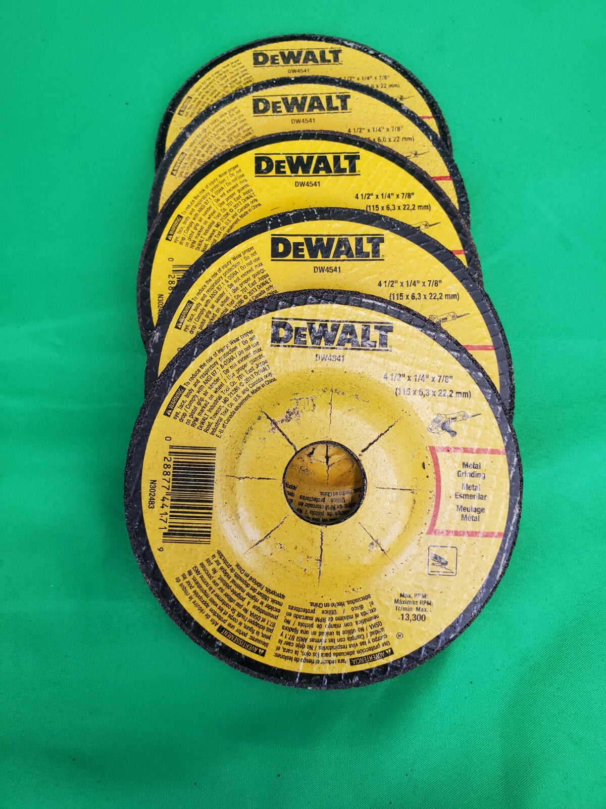 DeWALT DW 4541 4 1/2" X 1/4" X 7/8" Grinding Wheel 5 Pack No Box